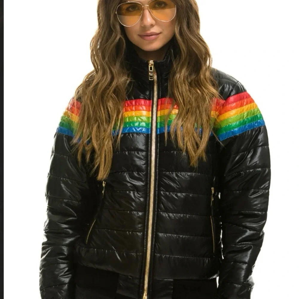 Aviator Nation Black Utility Jacket with Rainbow Stripes - Picture 4 of 9